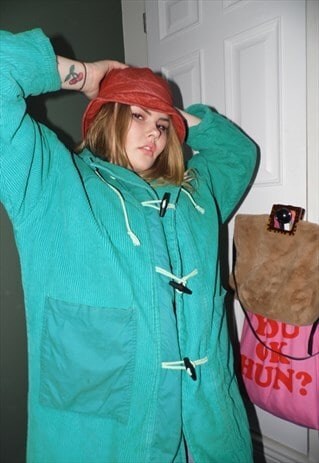 VINTAGE COAT PARKA CORDUROY HOOD CHORD FESTIVAL 90 GREEN