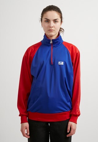 VINTAGE BLUE RED NIKE 1/4 ZIP PULLOVER SWEATSHIRT
