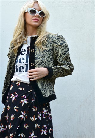 VINTAGE BLACK & GOLD METALLIC VELVET CROPPED FESTIVAL JACKET