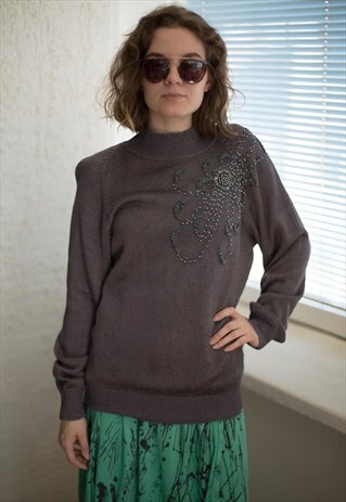 VINTAGE 80'S GREY KNITTED JUMPER