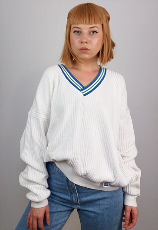 TRIGEMA VINTAGE 80'S UNISEX COTTON KNIT V-NECK JUMPER