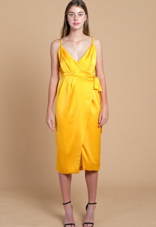 bright yellow wrap dress