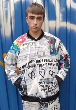 Pride varsity jacket LGBT graffiti gay bomber rainbow white