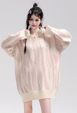 Stripe print sweater knitted zebra jumper rave top in pink