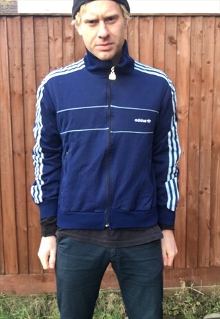 VINTAGE ADIDAS TRACKSUIT JACKET NAVY BLUE SMALL SPORTS 80S