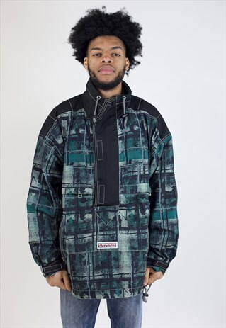 VINTAGE 90'S PATTERNED GREEN AND BLACK JACKET