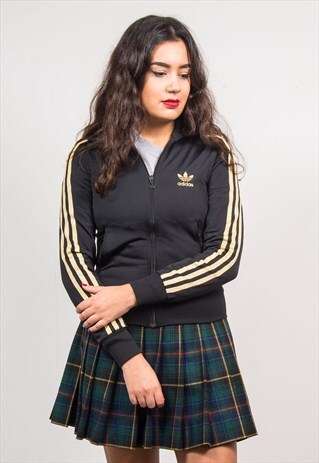 ADIDAS VINTAGE 90'S BLACK GOLD STRIPED TRACKSUIT JACKET TOP