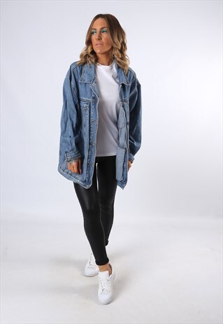 DENIM JACKET LONG LONGLINE OVERSIZED FITTED UK 20 (4CP)