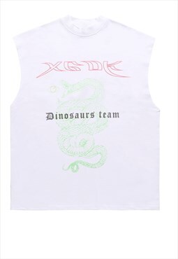 Dinosaur sleeveless tshirt dragon print tank top surfer vest