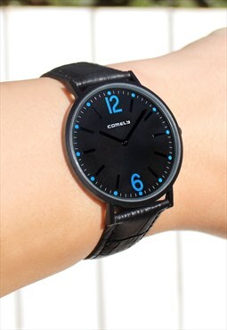 Black Big Blue Number Watch