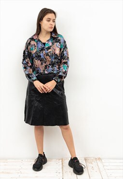 Vintage Button Up Patterned Over Shirt Multi Colored Blouse