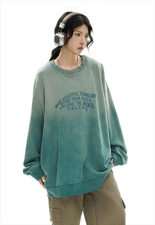 Bleached sweatshirt green tie-dye jumper gradient skater top