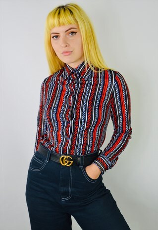 VINTAGE 70'S PATTERNED DAGGER COLLAR BLOUSE SHIRT