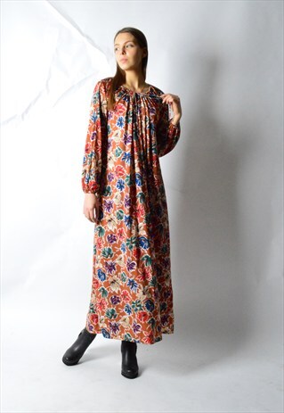 VINTAGE 80S COLOURFUL FLOWER BOHO DRESS
