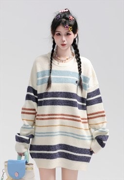 Vintage wash stripe sweater knitted retro pattern jumper