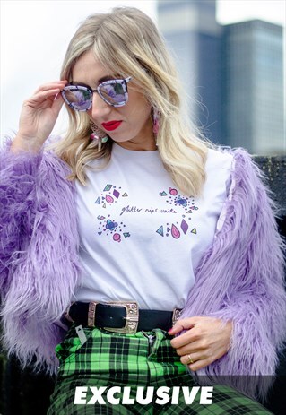 EXCLUSIVE GLITTER NIPS UNITE T SHIRT IN WHITE