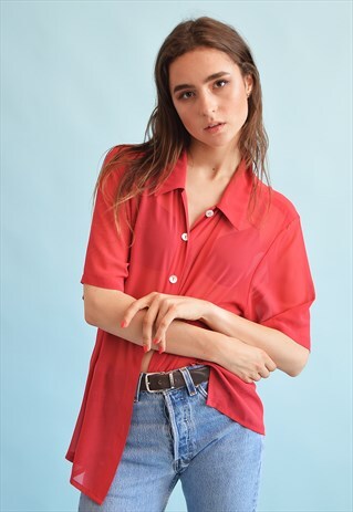 90'S RETRO MINIMALIST OVERSIZED SHEER MOMS BLOUSE TOP
