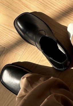 Slide in smart shoes high fashion square shape brogues black
