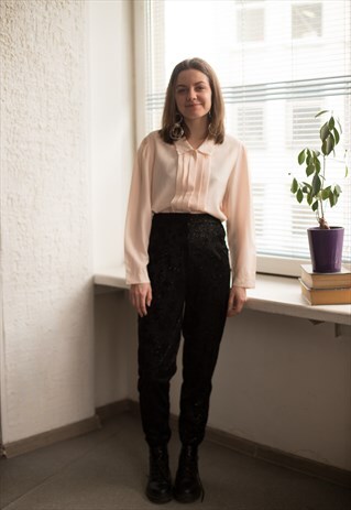 VINTAGE 80'S BLACK VELVET PATTERN GLITTERING BANANA TROUSERS