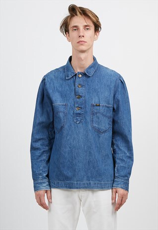 VINTAGE BLUE LEE LONG SLEEVE PULLOVER DENIM SHIRT