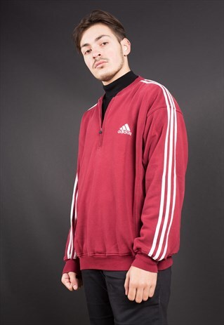 MAROON MINIMALISTIC 3 STRIPE ADIDAS 1/2 ZIP SWEATSHIRT