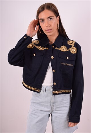 ROCCOBAROCCO WOMENS VINTAGE DENIM JACKET LARGE NAVY BLUE 90S