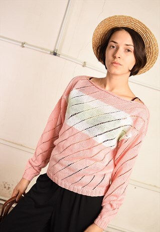 80'S RETRO FESTIVAL GARM SHEER KNIT PARIS CHIC JUMPER