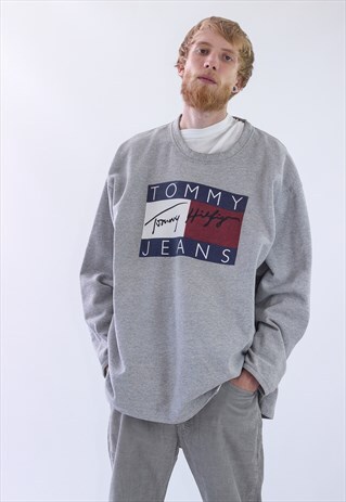 RARE 90S VINTAGE MENS TOMMY HILFIGER LOGO BIG SWEATSHIRT