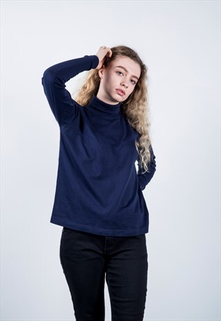 VINTAGE NAVY BLUE TURTLE NECK JUMPER