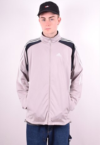 ADIDAS MENS VINTAGE TRACKSUIT TOP JACKET MEDIUM GREY 90'S