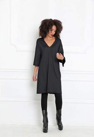 BLACK TUNIC DRESS, WOMEN SHORT DRESS, STEAMPUNK DRESS, A3031