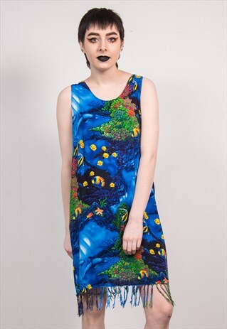 VINTAGE 90'S BLUE HAWAIIAN TASSEL DRESS