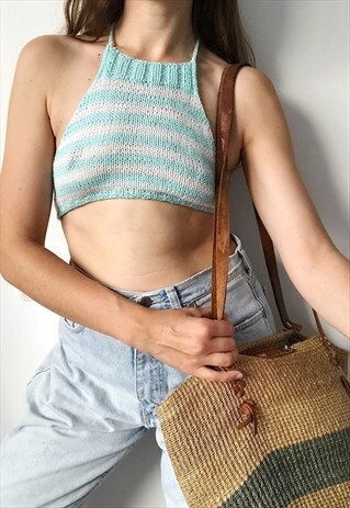 VINTAGE 70S BOHO FESTIVAL JAZZY CROCHET HALTER CROP TOP