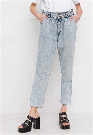 VINTAGE LIGHT BLUE ACID WASHED DENIM JEANS
