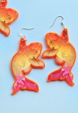 Koi Fish Orange Earrings Silver