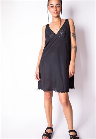 VINTAGE 90S Y2K BLACK LACE SLIP DRESS ID:2145