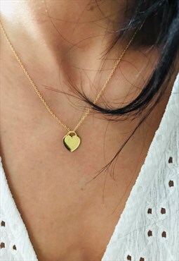 Flat Gold Heart pendant necklace in terling silver 