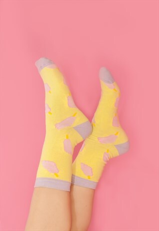 YELLOW FUNNY FEET ALL OVER COTTON SOCKS