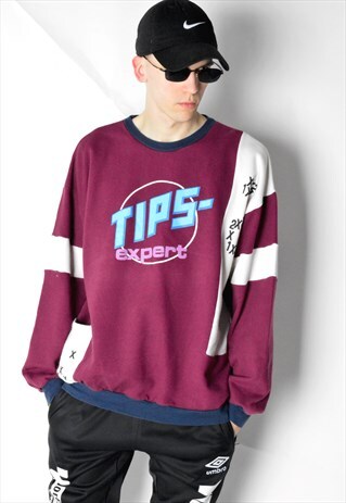 VINTAGE 90S BURGUNDY COLOUR BLOCK SWEATSHIRT