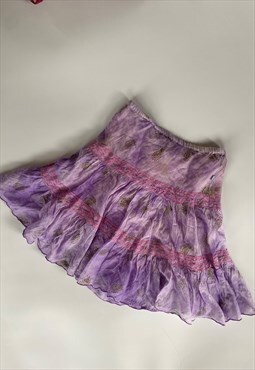 Vintage Y2K Purple Cotton Skirt Summer Festival Lace Cotton 