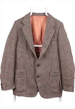 Vintage 90's Harris Tweed Blazer Tweed Wool Jacket Tan