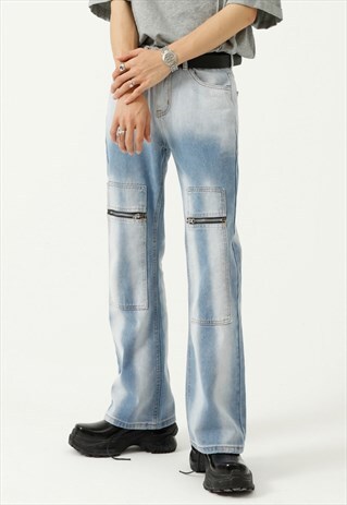 KALODIS RETRO STITCHING ZIPPER DESIGN JEANS