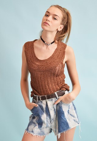90'S RETRO BOHO FESTIVAL KNIT SHEER MOMS TOP