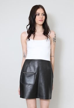 80's Ladies Vintage Skirt Black Soft Leather Mini