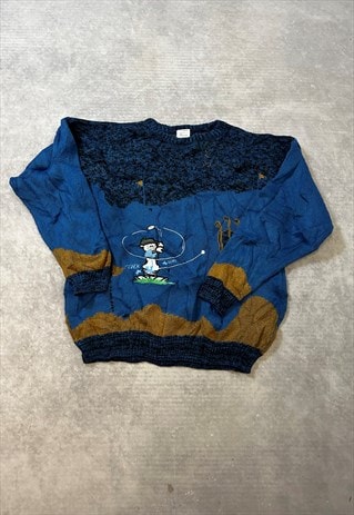 VINTAGE KNITTED JUMPER EMBROIDERED GOLFER PATTERNED SWEATER