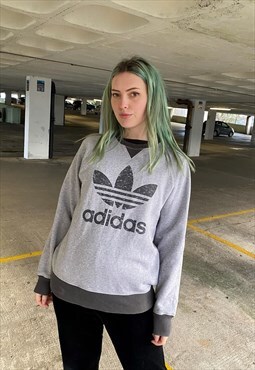 Vintage 90s adidas Trefoil Grey Graphic Sweatshirt