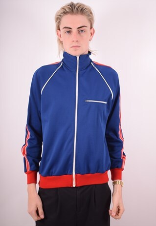 MENS VINTAGE TRACKSUIT TOP JACKET MEDIUM BLUE 90S