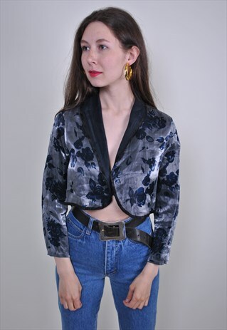 80S FLORAL EVENING VELVET BLOUSE, VINTAGE VELOUR BOLERO