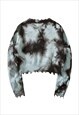 CROPPED TIE-DYE SWEATER GRADIENT JUMPER RIPPED PULLOVER BLUE