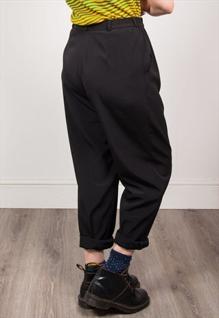 VINTAGE 90'S BLACK HIGH WAIST SMART TAPERED TROUSERS